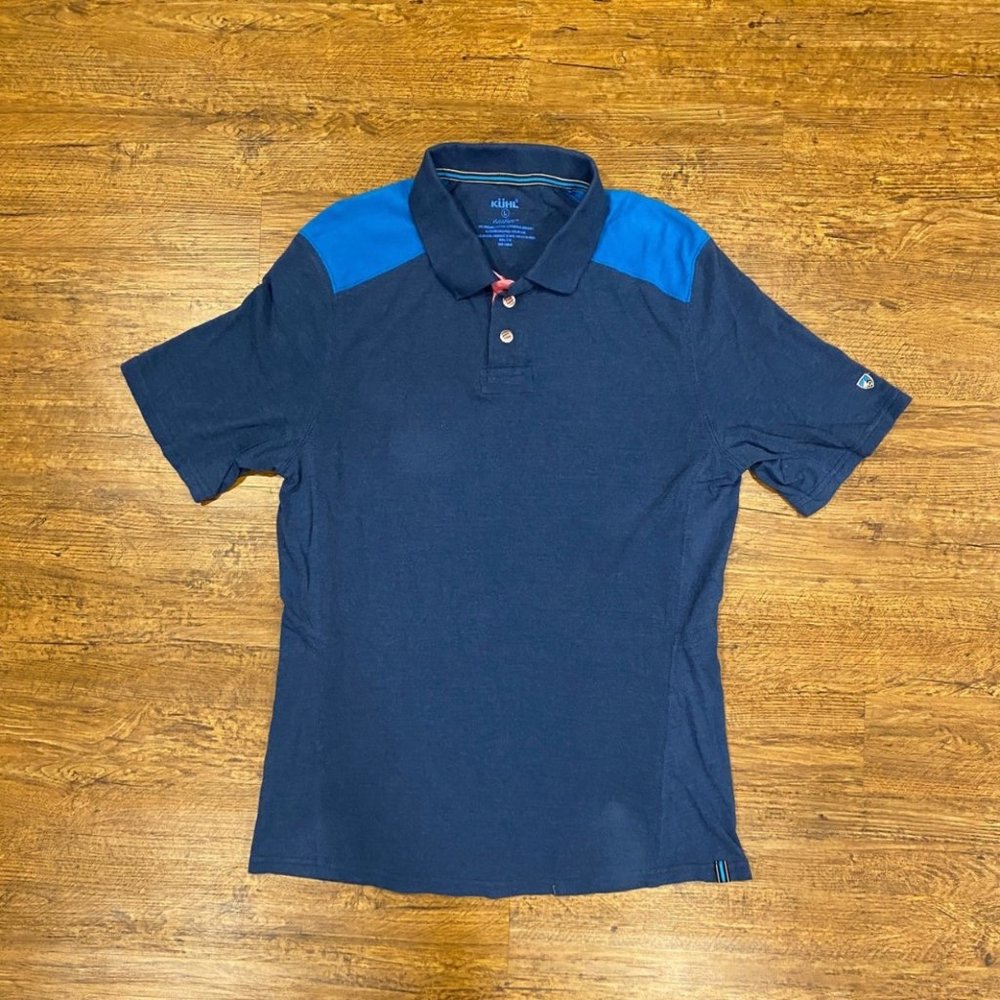 Kuhl Wildfibre Blue Block Short Sleeve Organic Cotton Outdoor Polo Shirt Men's L